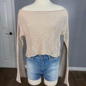 Edikted Emmie Off The Shoulder Sheer Knitted Top, Beige, M